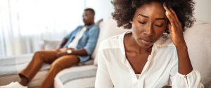 Unhappy copy after an argument in the living room at home. 3 Warning Signs of Fear in Your Relationship - Sandra Harewood