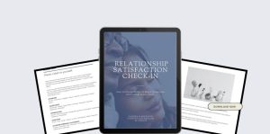Couple sitting together checking in on their relationship — Relationship Satisfaction Check-In guide cover and content pages
