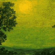 Moonlight reflecting across still water in a luminous green landscape, symbolising reflection and connection with the inner world.